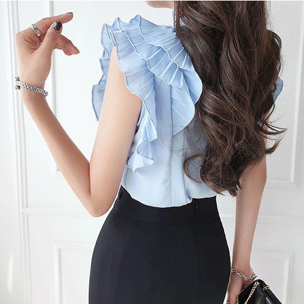 ブラウス レディース トップス ノースリーブ シャツ フリル ラッフル