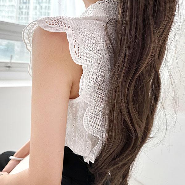 ブラウス フリルブラウス レディース レース ノースリーブ おしゃれ 夏