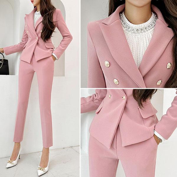 裏起毛 セットアップ レディース 長袖 スーツ ダブルボタン ジャケット