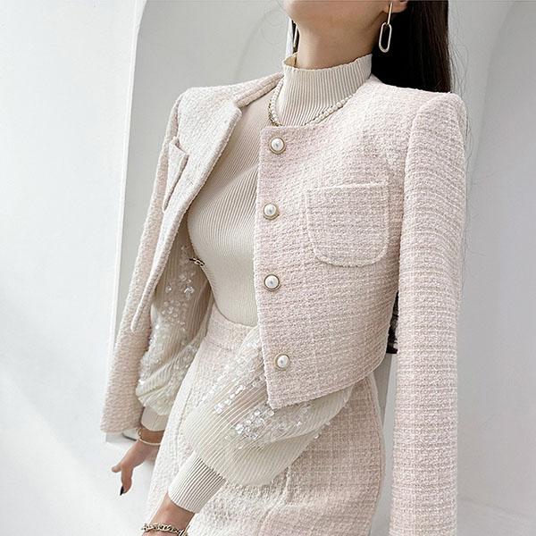 セットアップ レディース ツイード 長袖 スーツ ジャケット アウター