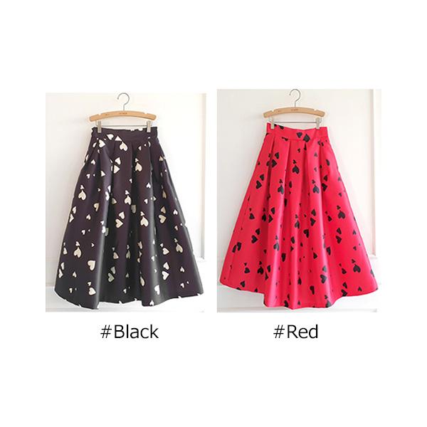 スカート レディース ボトムス ハート柄 ロング丈 ミモレ丈 膝下 ハイ