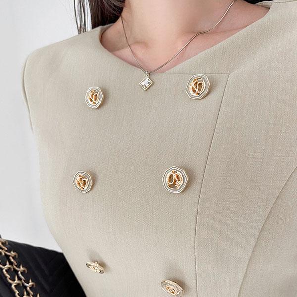 ワンピース レディース 長袖 タイト 膝丈 ひざ丈 ハイウエスト ダブル