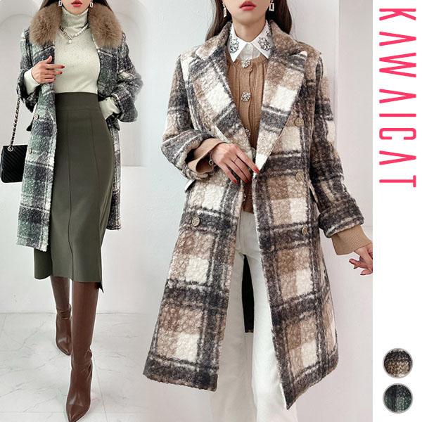 コート レディース アウター 長袖 チェスターコート チェック 襟付き  