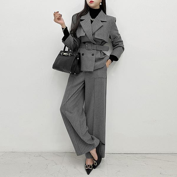 セットアップ レディース ジャケット 長袖 ストライプ スラックス