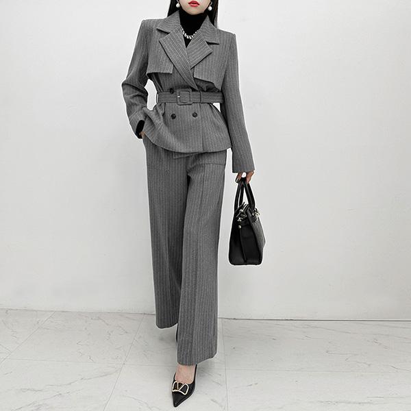 セットアップ レディース ジャケット 長袖 ストライプ スラックス