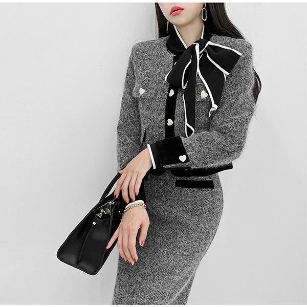 セットアップ レディース ジャケット ノーカラー スカート 膝丈 膝下