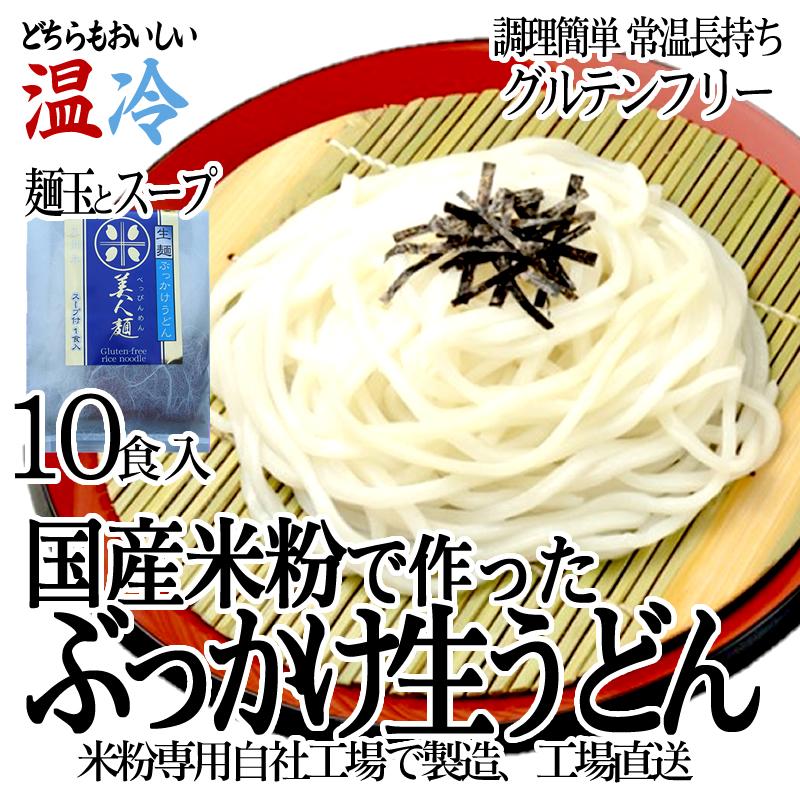 うどん 美人麺 ぶっかけうどん グルテンフリー 生麺 九州産米粉 国産 小麦粉不使用 常温保存 スープ付き 10人前 170g 10食セット Bukkake Udon10 川北製麺 通販 Yahoo ショッピング