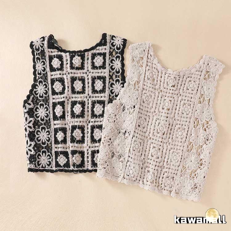 クロシェ編み ショート丈 レディース 透かし編み レイヤード