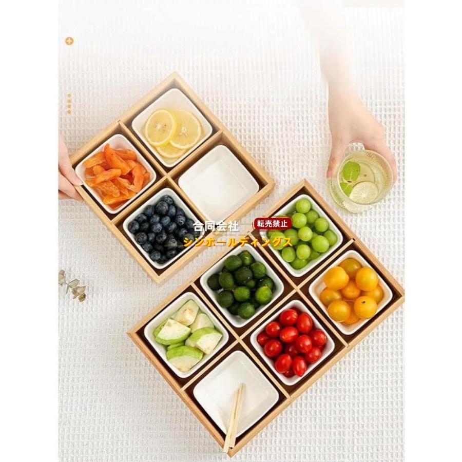 仕切り付き食品トレイ 陶器製 木製トレイ付き スナックフルーツ