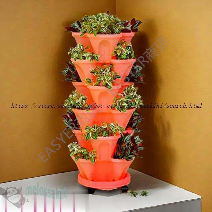 屋台付きプランター　DQ-BB4 タワー型プランター 6段垂直ガーデンプランター ホイール付き 4バルブ