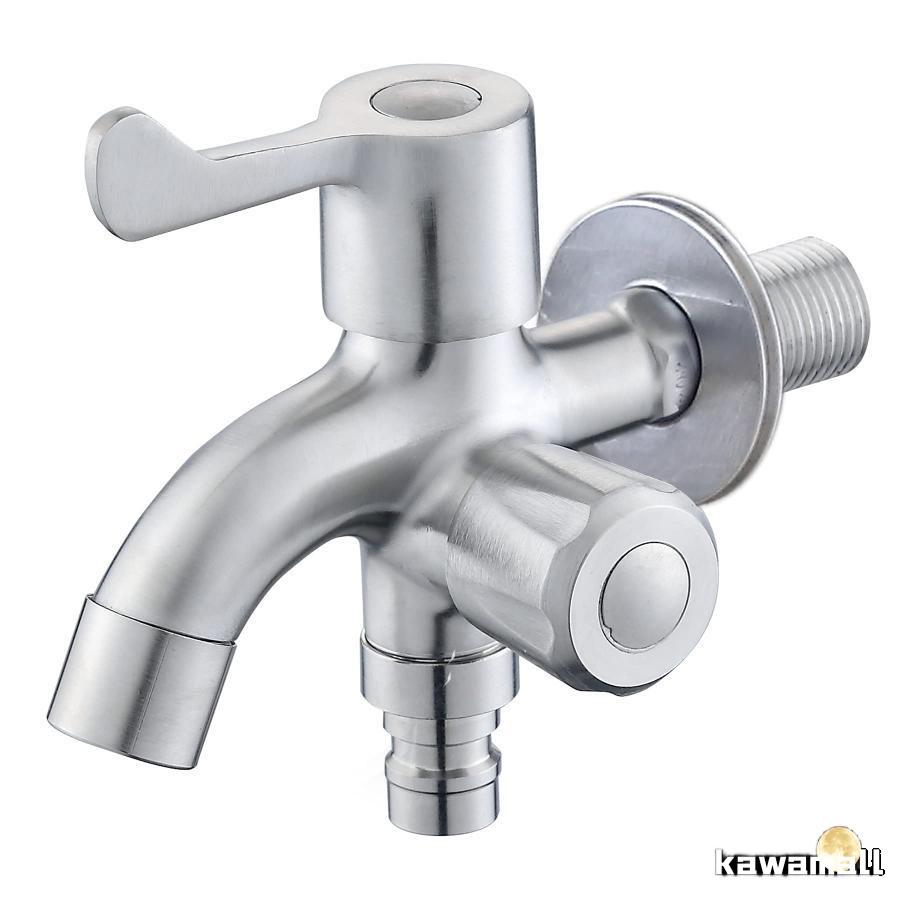 二股蛇口 ステンレス製 双口水栓 洗濯機用水栓 シングルレバー