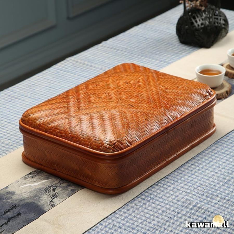 竹編み茶道収納バスケット 竹籠 茶道具収納箱 茶盆茶台収納