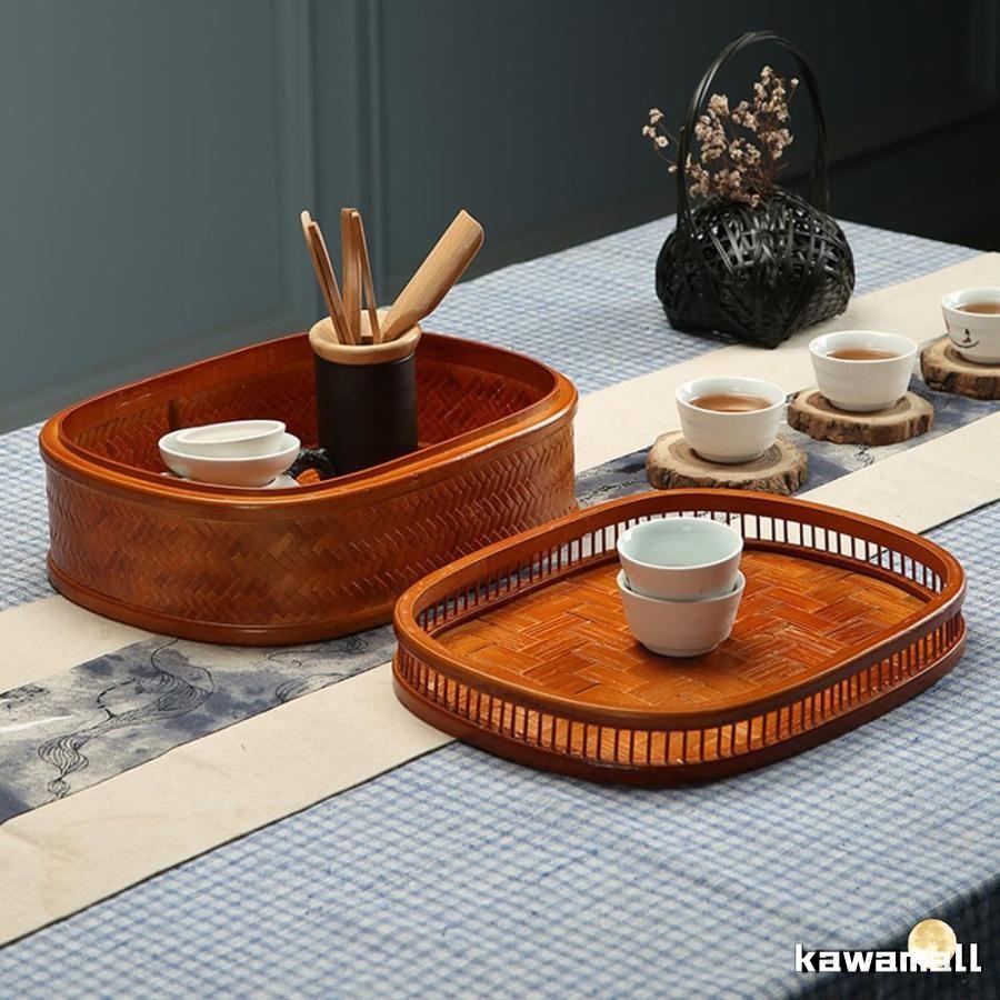 竹編み茶道収納バスケット 竹籠 茶道具収納箱 茶盆茶台収納
