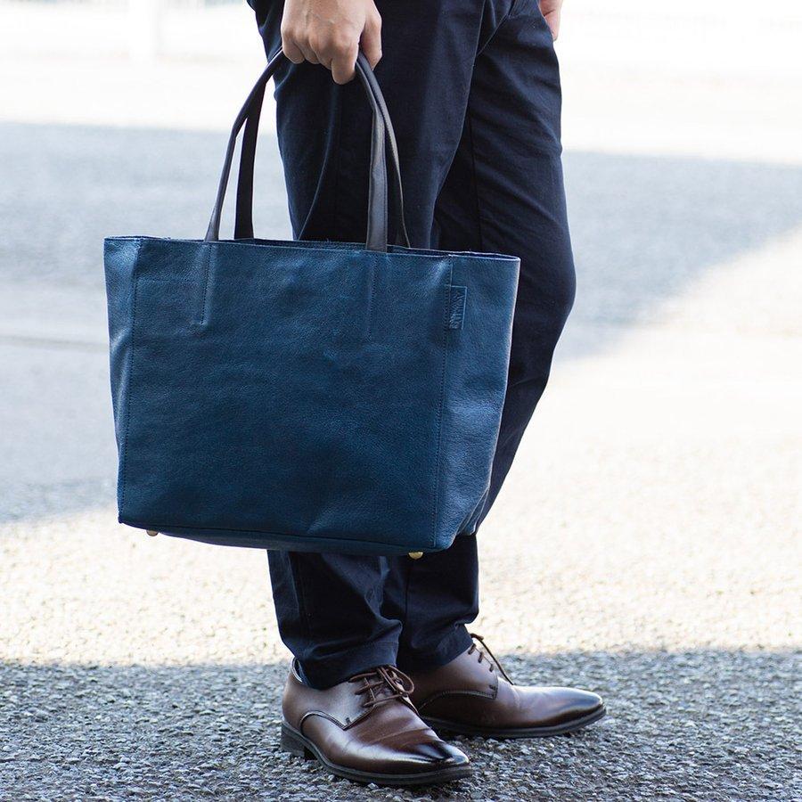 トートバッグ 青 ナイロン レザー AGILITY（アジリティ） トートバッグ ファスナー付き A4 豚革 ピッグ