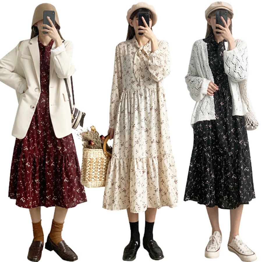 ワンピース レディース 代 30代 マキシワンピース 秋冬 長袖ワンピース 花柄 リボンネックワンピース シフォン フレアスカート オシャレ お出かけ Kawamura 00 668 2 川村yahoo ショップ 通販 Yahoo ショッピング