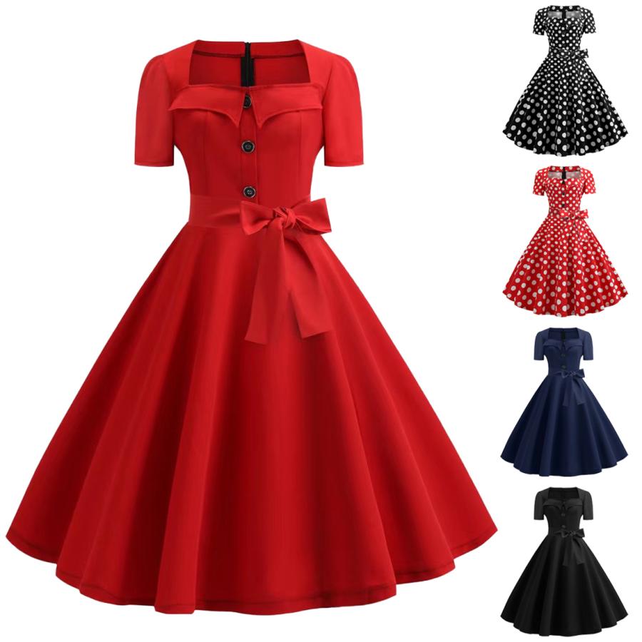 ドレスワンピース 半袖 レトロワンピース レトロ Aライン ドレス レディース フォマール 春 夏 ワンピース ロング パーティー 結婚式 披露宴 ベルト付き 袖付き Kawamura 00 865 川村yahoo ショップ 通販 Yahoo ショッピング