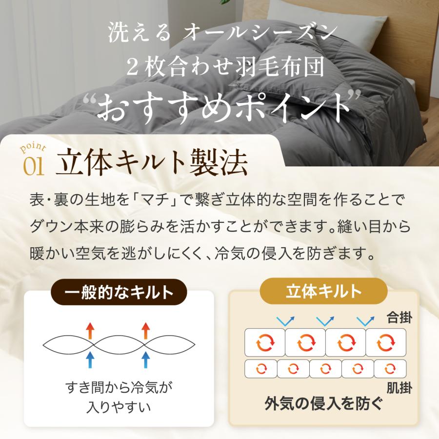 羽毛布団 2枚合わせ シングル 洗える オールシーズン 肌掛け 合掛け