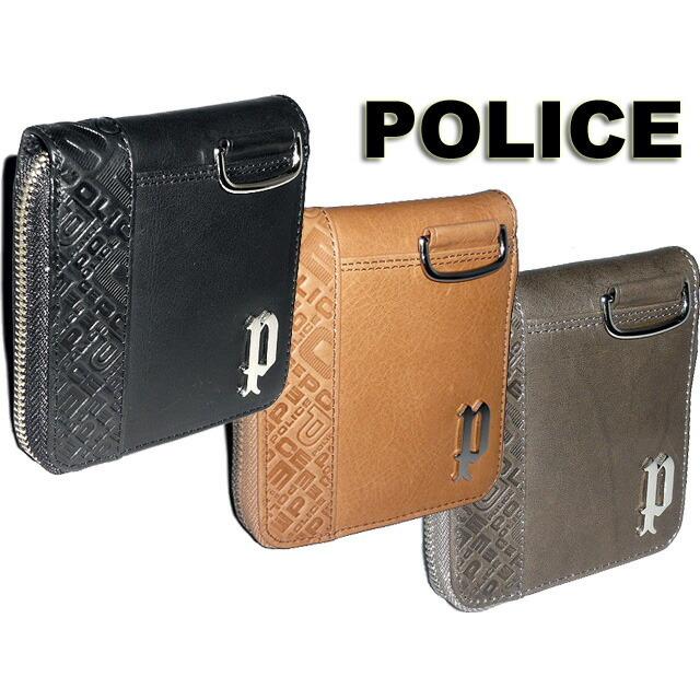 POLICE ポリス イタリアンヌメシリーズ ラウンドファスナー式二つ折り財布)クロ、、 POLICE（ポリス） メンズ イタリアンヌメシリーズ ラウンドファスナー
