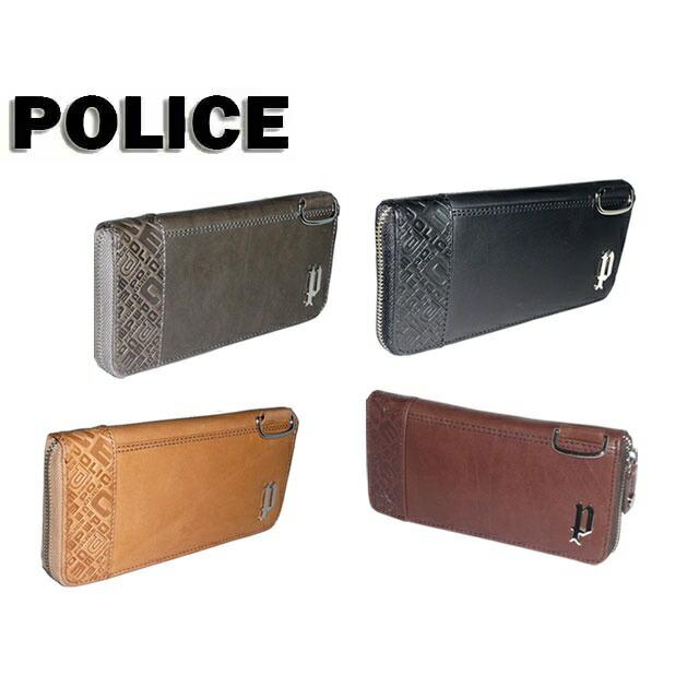 POLICE ポリス イタリアンヌメシリーズ ラウンドファスナー式長財布)クロ、キャメル POLICE（ポリス） メンズ イタリアンヌメシリーズ ラウンドファスナー