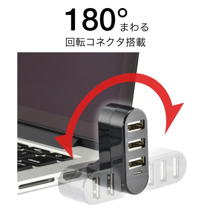 USBハブ 3ポート 180度回る回転コネクタ搭載 GH-HB2A3A-WH/7267 ホワイト/送料無料｜kawanetjigyoubu｜04