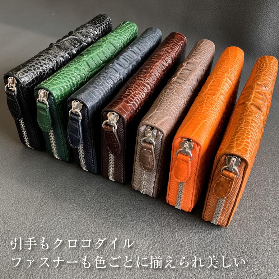 一枚革 クラウン クロコダイル ラウンドファスナ- 長財布 メンズ