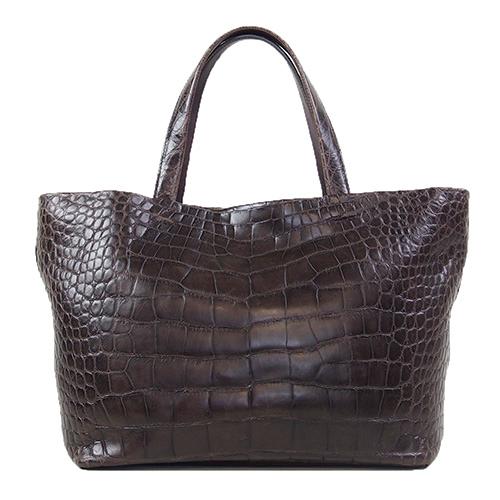 センター取り クロコダイル アオリ型 大型トートバッグ ハンドバッグ マット仕上げ チョコ |  | 01