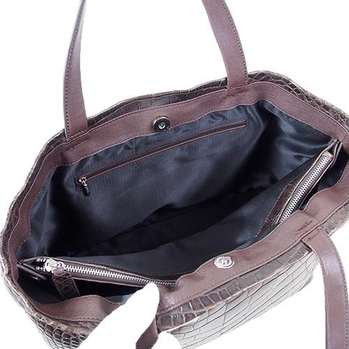 センター取り クロコダイル アオリ型 大型トートバッグ ハンドバッグ マット仕上げ チョコ |  | 03