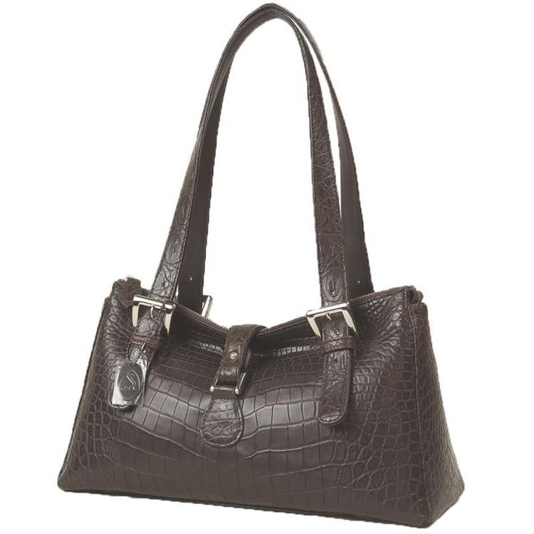 【日本製 】 クロコダイル ショルダーバッグ ハンドバッグ マット加工 ブラウン | 