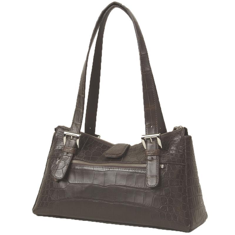 【日本製 】 クロコダイル ショルダーバッグ ハンドバッグ マット加工 ブラウン |  | 02