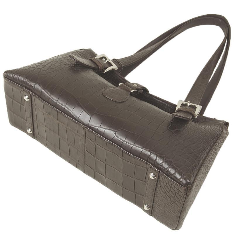 【日本製 】 クロコダイル ショルダーバッグ ハンドバッグ マット加工 ブラウン |  | 05