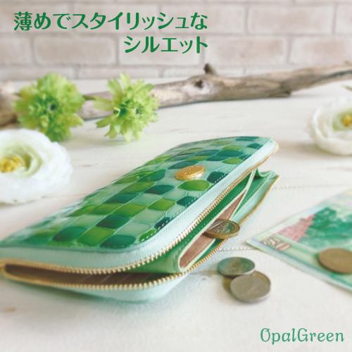 Ｌ字ファスナー 長財布 マチ付き 牛革 本革  軽量  ステンドグラス調  エナメル加工 レディ−ス 送料無料 STE-04 |  | 07