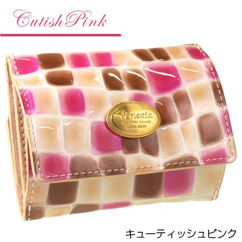 三つ折り財布 牛革 本革 BOX型小銭入れ ミニ財布 ショートウォレット ステンドグラス調 軽量  エナメル加工 STE-07 |  | 01