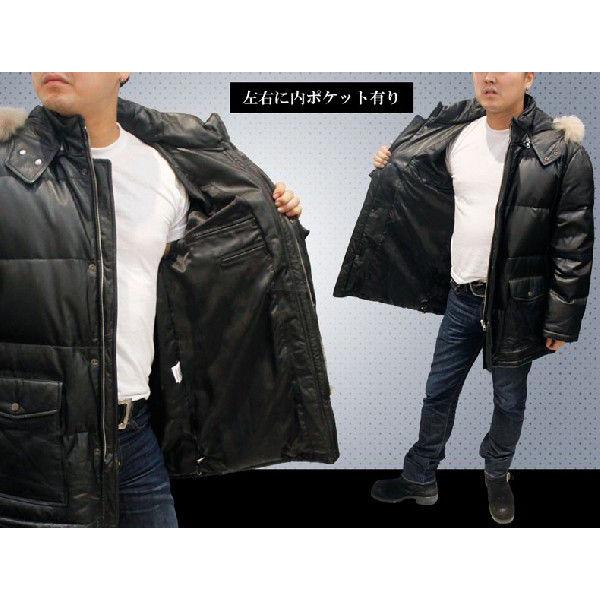 メンズ ラクーンファー レザーダウン 革ジャケット ラム革 フード付き