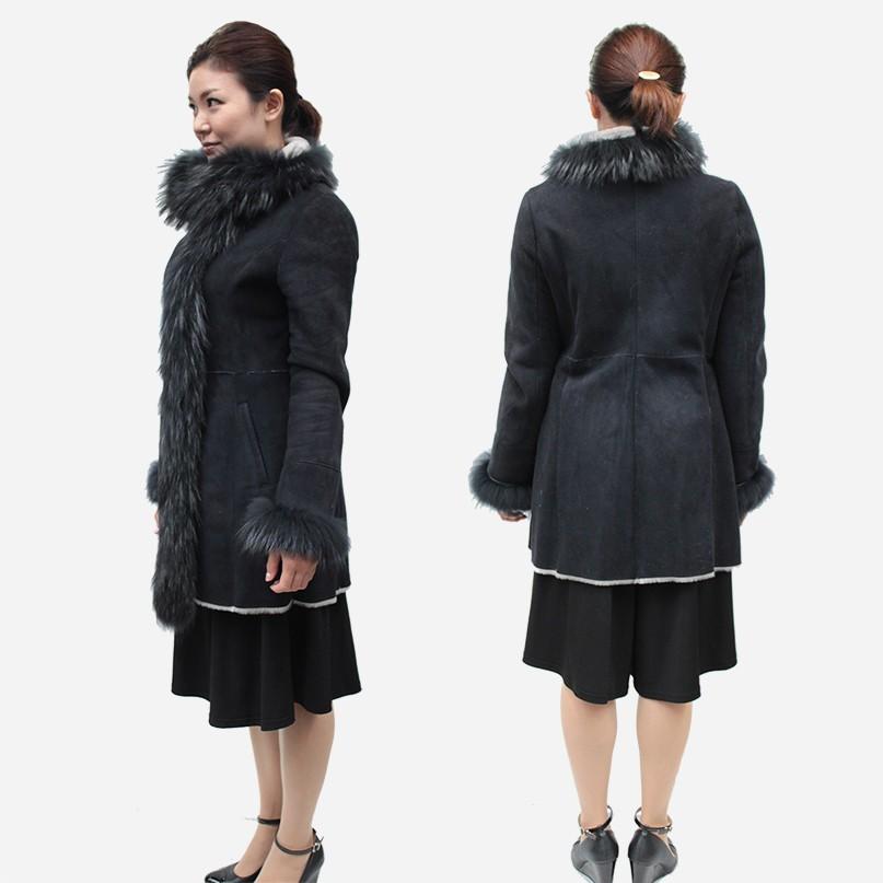 有名ブランドメーカー ムートンコート レディース 衿 前立 トリミング