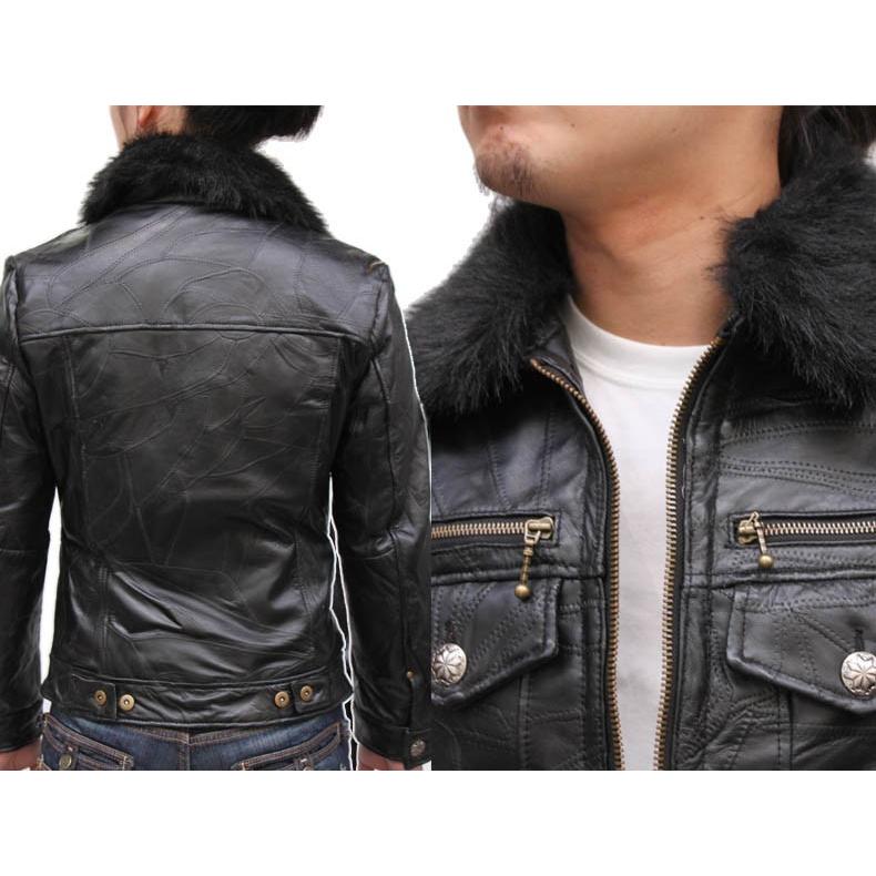 ラム革 パッチワーク 革ジャン Gジャンタイプ メンズ レザージャケット