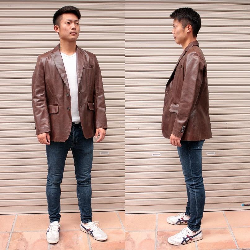 レザーテーラードジャケット◇リアルレザー◇本革 Mo-LAWS レザージャケット メンズ 本革 テーラードジャケット 2つ