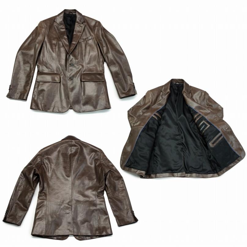 【極美品】バルマン　テーラード　レザー　ジャケット　ベージュ　ステッチ　羊革 本革 テーラードジャケット メンズ レザージャケット 革ジャケット