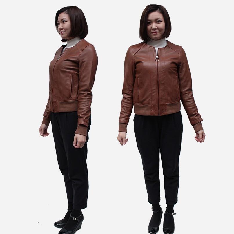 ノーカラージャケット レディース ラムレザージャケット 本革