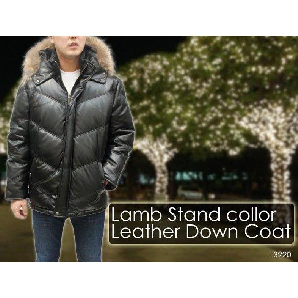 ダウンジャケット メンズ レザージャケット ラム革 黒 ダークブラウン