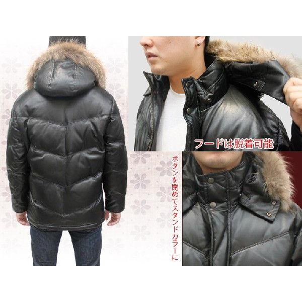 ダウンジャケット メンズ レザージャケット ラム革 黒 ダークブラウン