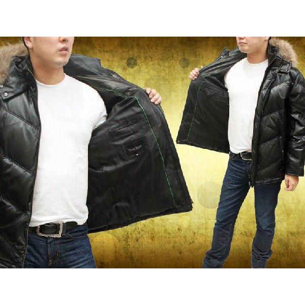 ダウンジャケット メンズ レザージャケット ラム革 黒 ダークブラウン