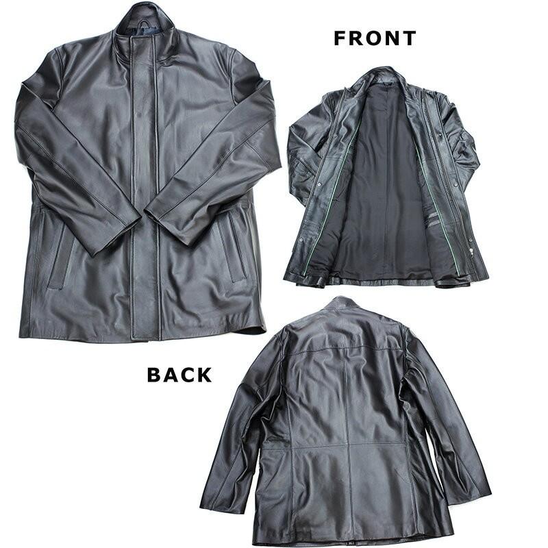 スタンドカラーコート レザーコート 本革 ラム革コート : 本革 レザー