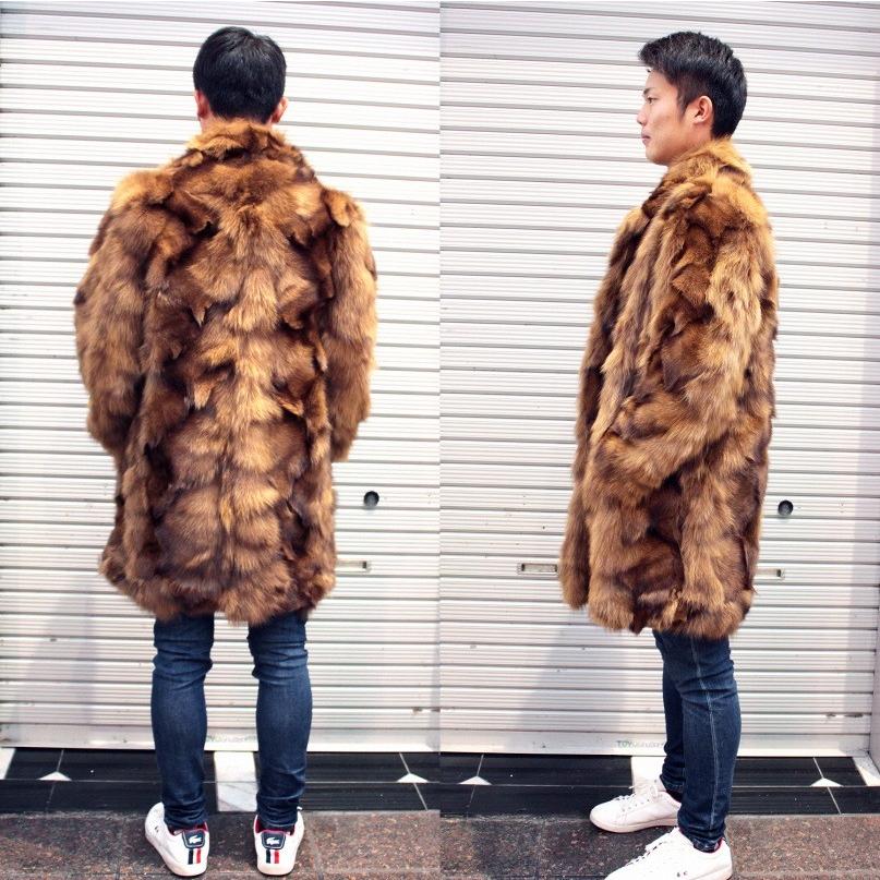 毛皮ジャケット メンズ FOX ファージャケット 90cm丈 キャメルカラー