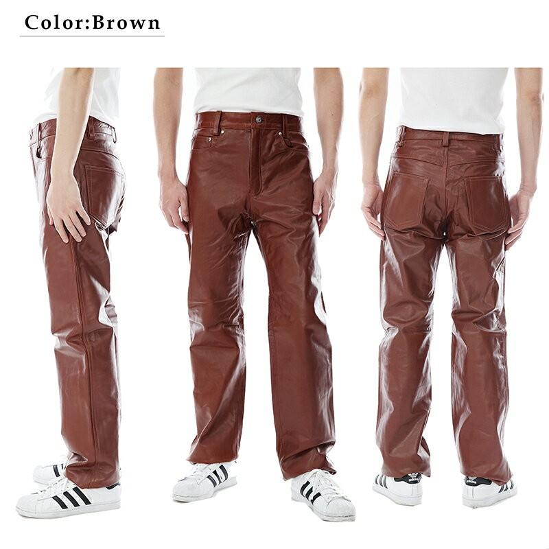 レザーパンツ 革パンツ 本革 ストレート メンズ : 本革 レザー
