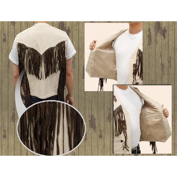 レザーベスト 革ベスト メンズ フリンジ 牛革 3982 : 本革 レザー 革