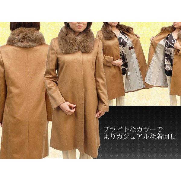 FOXファー付き カシミヤコート レディース ロングコート カシミア100