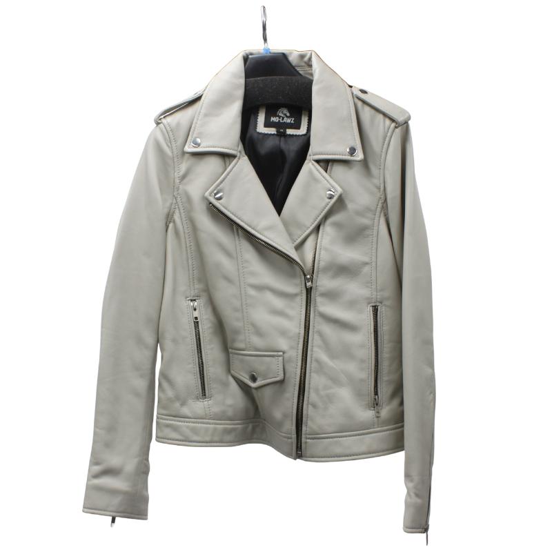 美品★ 羊革　ラムレザー　ライダース　2WAY ジャケット　ダブルジップ　ファー Mo-LAWS 革ジャン レディース ダブルライダースジャケット ラム革 本革