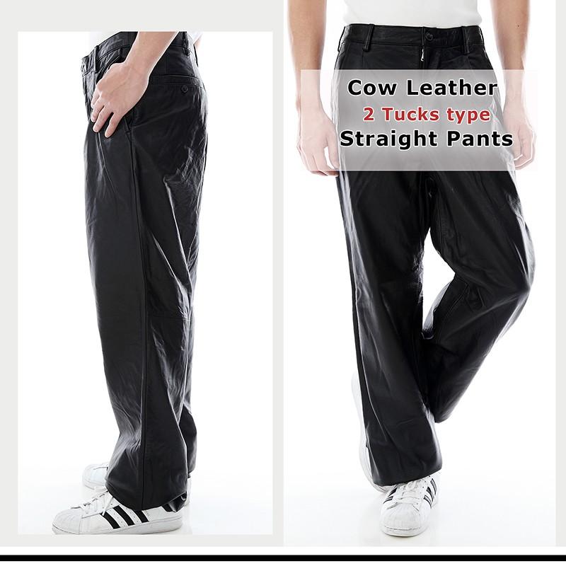 Mo-LAWS レザーパンツ 革パンツ 牛革 大きいサイズ ツータック メンズ