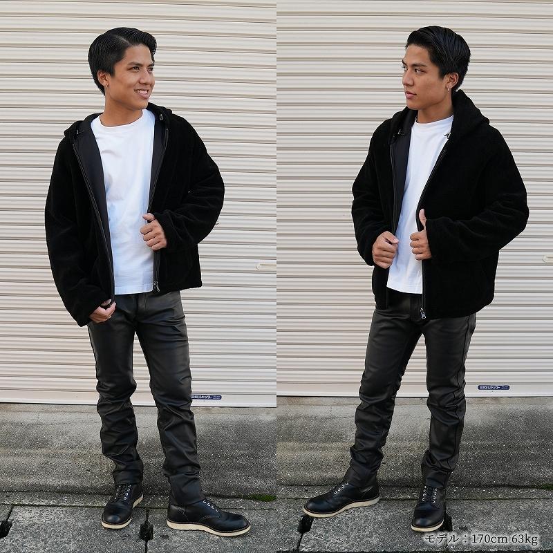 ファージャケット メンズ 羊毛 毛皮 フード付き ジップアップ