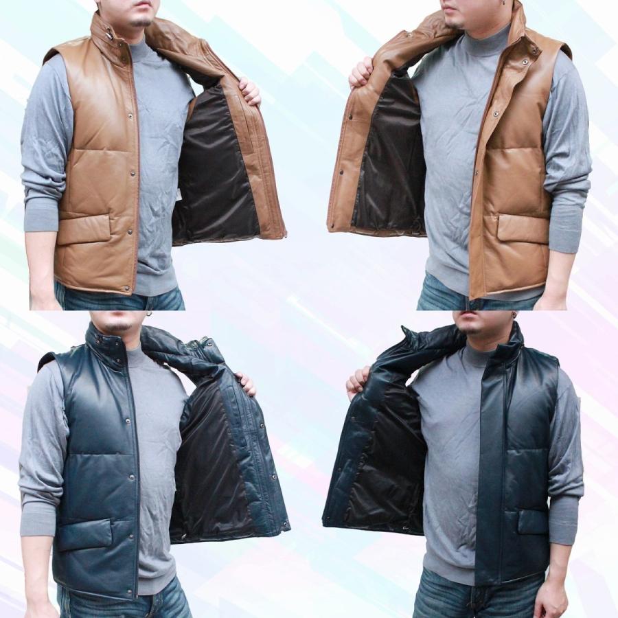 Genuine Leather ダウンベスト サイズ40 ネイビー/ベージュ Lot No. SC15222 / LEATHER YOKE T/C DOWN VEST - SUGAR CANE